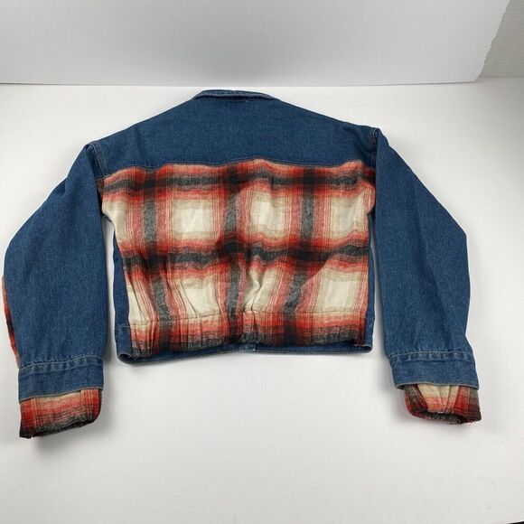 BKE Jacket Women Sz XS Relaxed Jean and plaid flannel Boho Trucker outdoor Blue - Picture 2 of 14